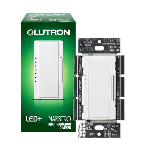 Maestro LED+ Dimmer Switch, 150W LED, Single Pole/Multi-Location, No Neutral Required,120V, MACL-153P-WH, White