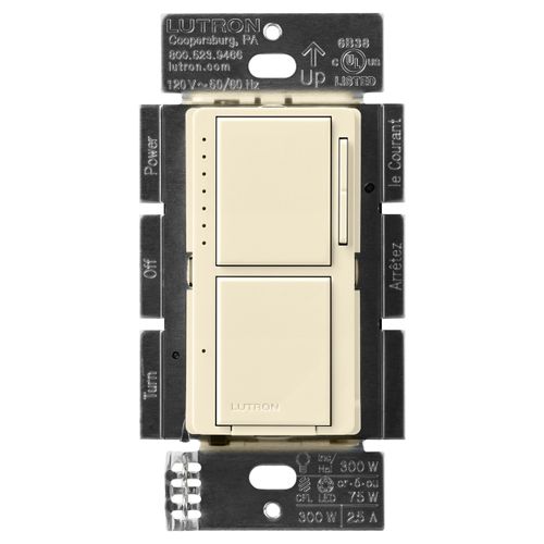Main product image of Maestro Dual LED+ Control Dimmer & Switch, 120V, 75W, 2.5A (Almond)
