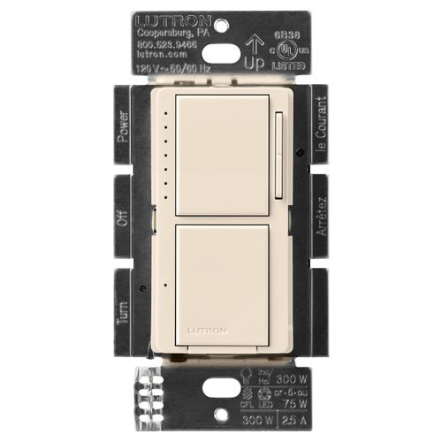 Main product image of Maestro Dual LED+ Control Dimmer & Switch, 120V, 75W, 2.5A (Light Almond)