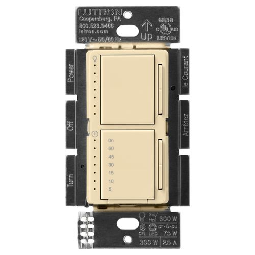 Main product image of Maestro Dual LED+ Control Dimmer & Timer 120V, 75W, 2.5A (Ivory)