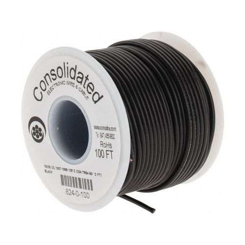 Main product image of 16 AWG, 26 Strand, 100' Length, Tinned Copper Hook Up Wire (Black), 824-0-100