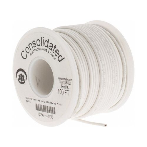 Main product image of 16 AWG, 26 Strand, 100' Length, Tinned Copper Hook Up Wire (White), 824-9-100