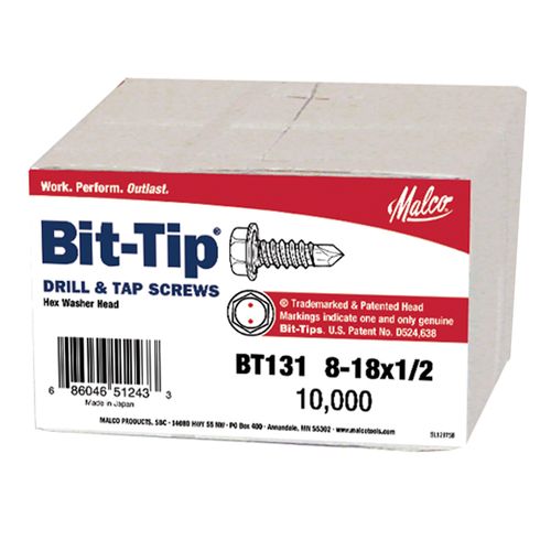 Main product image of 1/2" (Length) x 1/4" (Head Size) Bit Tip Drill & Tap Sheet Metal Screws, #2 Point (Pack of 10,000)