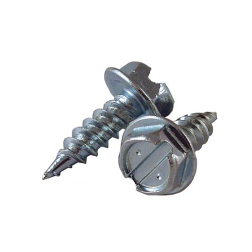Main product image of #10 2" (Length) x 5/16" (Head Size) Slotted Hex Head Drill-in Metal Screws, Type A, Single Thread, Zinc Plated (Tub of 250)
