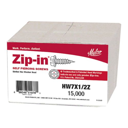Main product image of #7 1/2" (Length) x 1/4" (Head Size) Slotted Hex Head Zip-in Screws, Zinc Plated (15,000 Piece Bulk)
