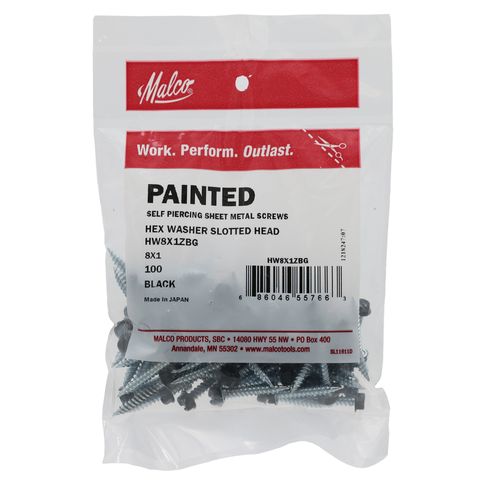 Main product image of #8 1" (Length) x 1/4" (Head Size) Painted Slotted Hex Head Zip-in Self-Piercing Sheet Metal Screws, Black (Bag of 100)