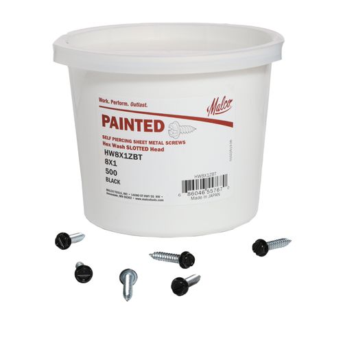 Main product image of #8 1" (Length) x 1/4" (Head Size) Painted Slotted Hex Head Zip-in Self-Piercing Sheet Metal Screws, Black (Tub of 500)