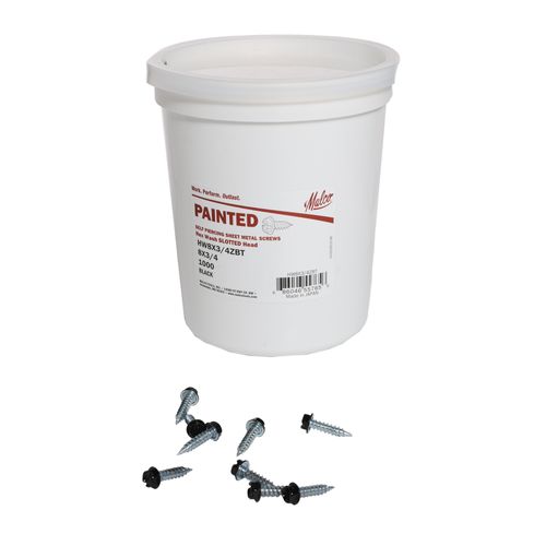 Main product image of #8 3/4" (Length) x 1/4" (Head Size) Painted Slotted Hex Head Zip-in Self-Piercing Sheet Metal Screws, Black (Tub of 1,000)