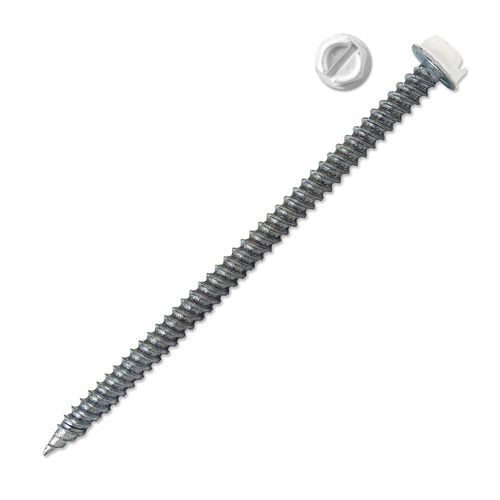 Main product image of #8 3" (Length) x 1/4" (Head Size) Painted Zip-in Register Slotted Hex Head Screws, White (Bag of 25)