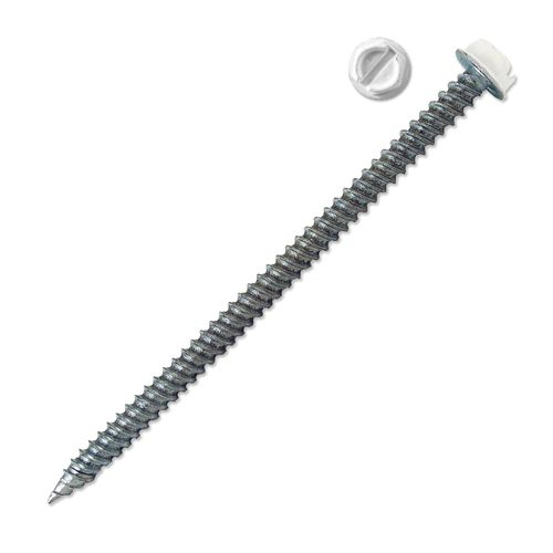 Main product image of #8 3" (Length) x 1/4" (Head Size) Painted Zip-in Register Slotted Hex Head Screws, White (Tub of 150)