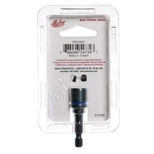 Main product image of 3/8" HEX, Go Blue Short Impact Rated Spring-Loaded  Magnetic Hex Driver (2" Long)
