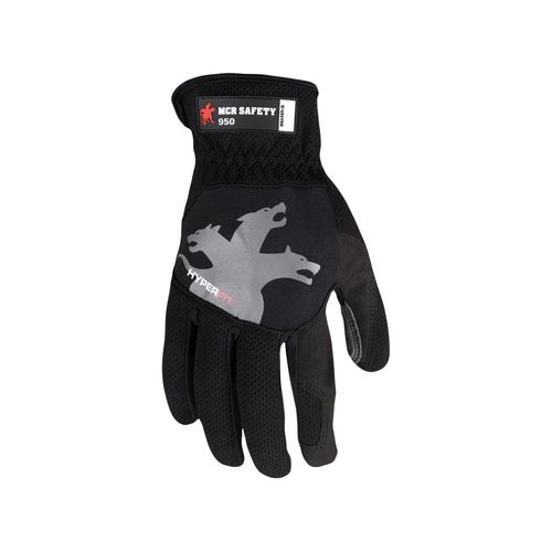 Main product image of 950 HyperFit Mechanics Work Gloves w/ Synthetic Leather Palm & Reflective Logo, Black (Large)