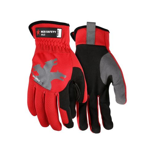 Main product image of 952 HyperFit Mechanics Work Gloves w/ Synthetic Leather Palm & Reflective Logo, Red (Small)