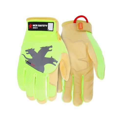 Main product image of 964 Mechanics Gloves w/ Honey Gold Goatskin Leather Padded Palm, TaskFit Design & Reflective Logo (Medium)