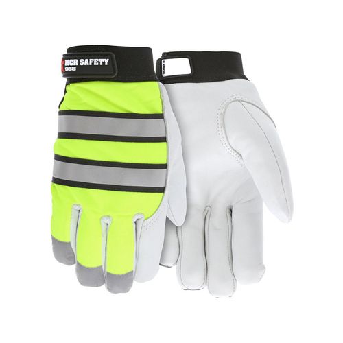 Main product image of 968 Thermosock Lined Goatskin Palm Mechanic Gloves, Fluorescent Lime w/ Reflective Stripes (Medium)