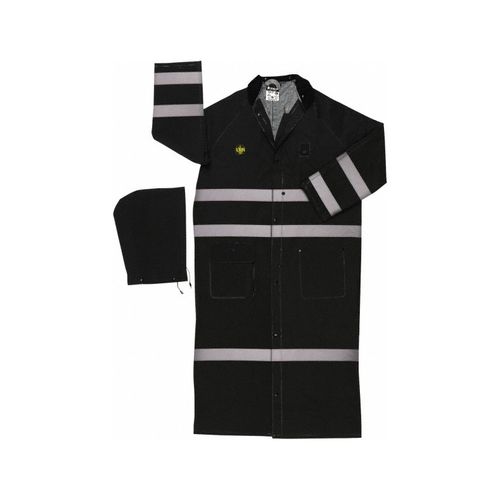 Main product image of FR267CR Classic Plus Waterproof Raincoat w/ Silver Reflective Stripes, Detachable Hood, Limited Flammability, Black (Large)