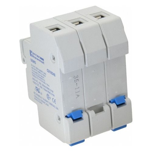 Main product image of Fuse Holder, 3 Pole, DIN Rail Mount, 1000 VDC, 30A, USM3