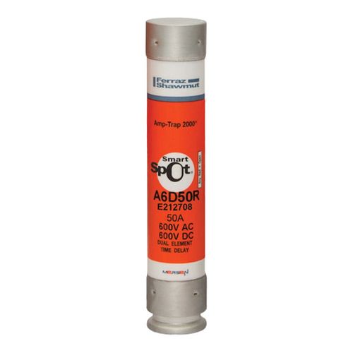 Main product image of Class RK1 Time-Delay UL Power Fuse, 600 VAC/VDC, 50A, Ferrule Terminal, A6D50R