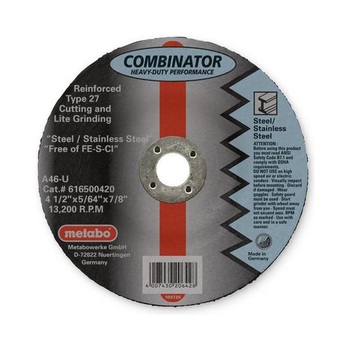 Main product image of 4-1/2" x 5/64" Cut-Off Wheel, 7/8" Arbor Hole, Zirconia Alumina (Type 27)