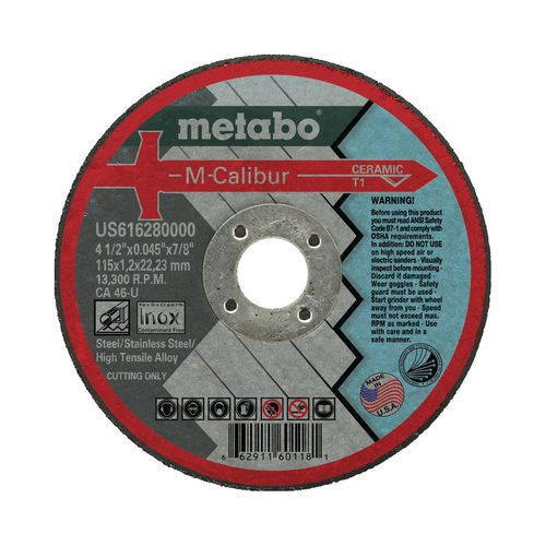 Main product image of 4-1/2" x 0.045" Cut-Off Wheel, 7/8" Arbor Hole, Ceramic (Type 1)