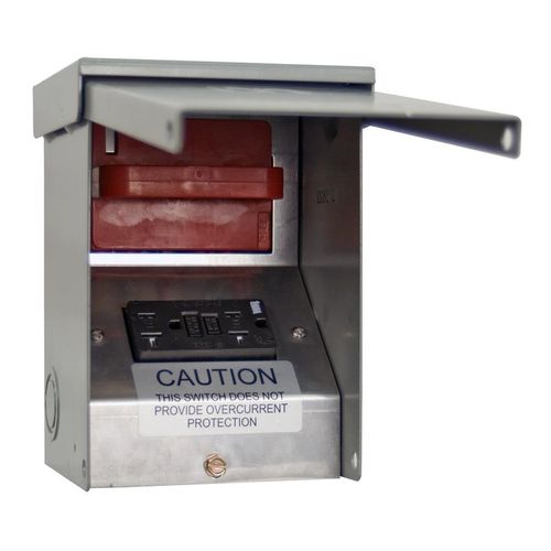 Main product image of 60A Non-Fused Pull-Out AC Disconnect with 20A GFCI Receptacle, 240V, NEMA 3R, U3822-20GWR