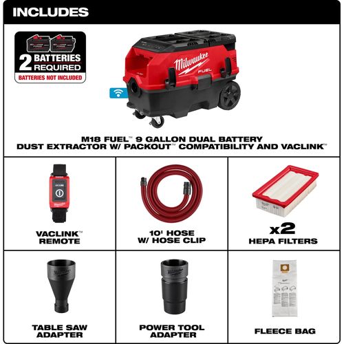 Main product image of M18 FUEL 9 Gallon Dual Battery Dust Extractor w/ PACKOUT Compatibility and VACLINK, 0888-20