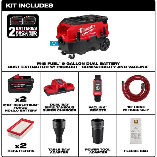 Main product image of M18 FUEL 9 Gallon Dual Battery Dust Extractor w/ PACKOUT Compatibility and VACLINK Kit