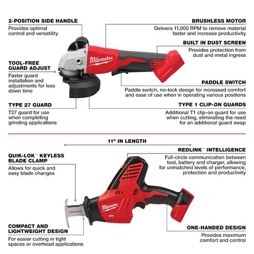 Main product image of M18 Drill/Driver, Impact Driver, Impact Wrench, HACKZALL Saw, Grinder Kit
