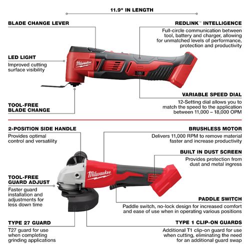 Main product image of M18 Drill/Driver, Impact Driver, Impact Wrench, Multi Tool, Blower, Grinder, HACKZALL Saw, Circ Saw, Light Kit