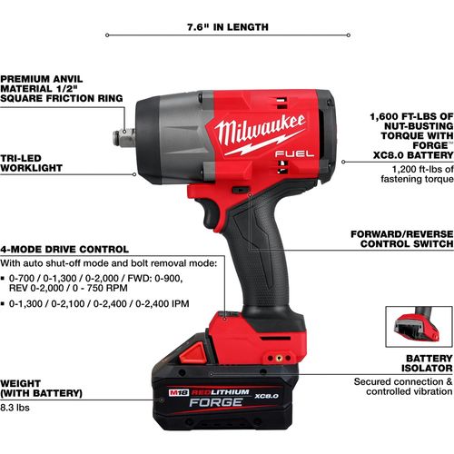 Main product image of M18 FUEL 1/2" High Torque Impact Wrench w/ Friction Ring REDLITHIUM FORGE Kit, 2967-21F