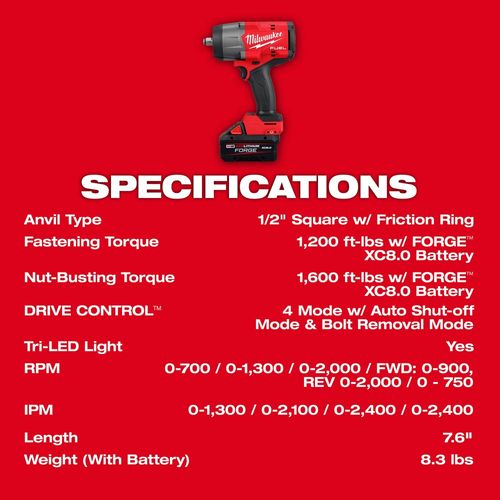 Main product image of M18 FUEL 1/2" High Torque Impact Wrench w/ Friction Ring REDLITHIUM FORGE Kit, 2967-21F