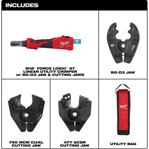 Main product image of M18 FORCE LOGIC 6T Linear Utility Crimper w/ BG-D3 Jaw & Cutting Jaws, 2978-BGCUT