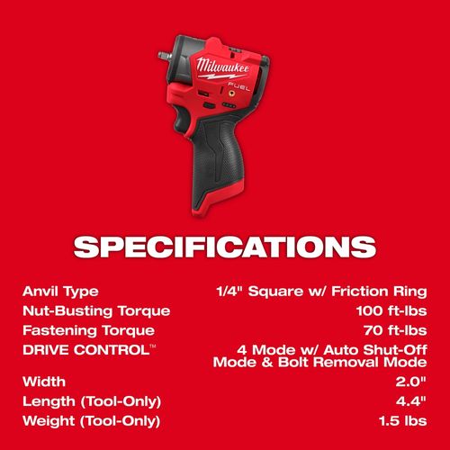 Main product image of M12 FUEL 1/4" Subcompact Impact Wrench w/ Friction Ring, 3048-20