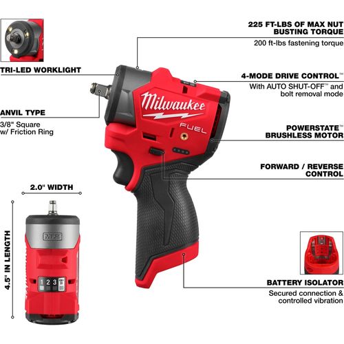 Main product image of M12 FUEL 3/8" Subcompact Impact Wrench w/ Friction Ring, 3049-20