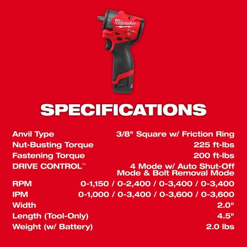 Main product image of M12 FUEL 3/8" Subcompact Impact Wrench w/ Friction Ring Kit, 3049-22