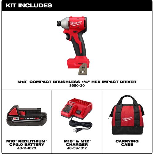 Main product image of M18 Compact Brushless 1/4" Hex Impact Driver Kit, 3650-21CT