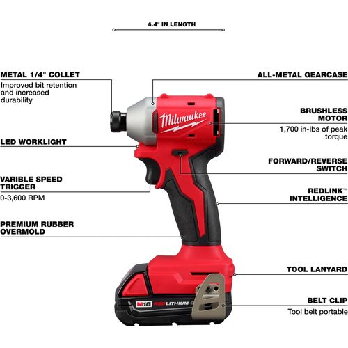 Main product image of M18 Compact Brushless 1/4" Hex Impact Driver Kit, 3650-21CT