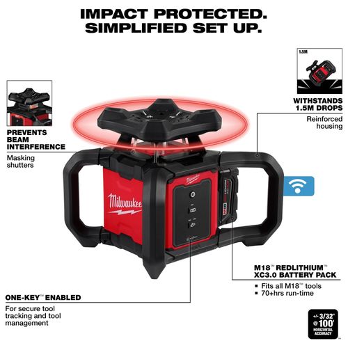 Main product image of M18 Red Exterior Rotary Laser Level Kit w/ Receiver, 3701-21