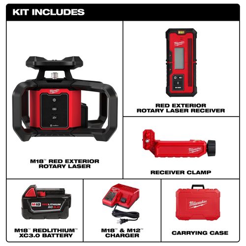Main product image of M18 Red Exterior Rotary Laser Level Kit w/ Receiver, 3701-21