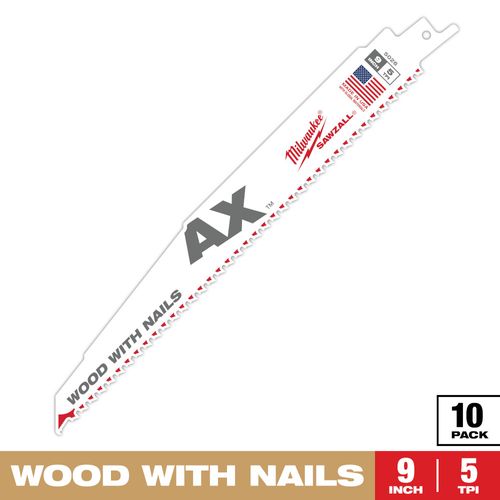 Main product image of 9" 5TPI AX Wood with Nails SAWZALL Recip Blade (10 Pack)