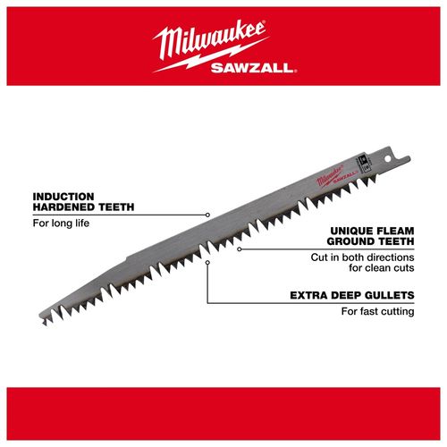 Main product image of 9" 5 TPI Fleam Ground Pruning SAWZALL Blade for Clean Wood (Pack of 5), 48-00-1301