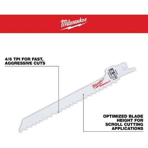 Main product image of 6" 4/6 TPI SAWZALL Blade for Wood Scroll (Pack of 5), 48-00-5041