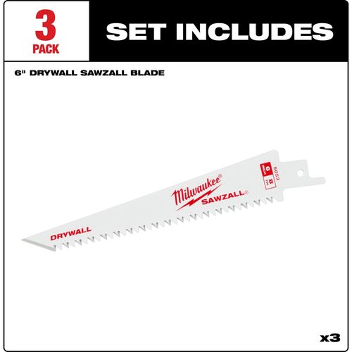 Main product image of 6" 8TPI Drywall SAWZALL Blade (Pack of 3), 48-00-5053