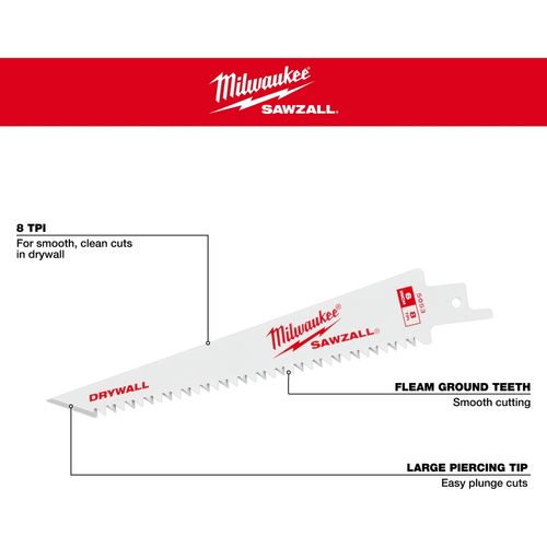 Main product image of 6" 8TPI Drywall SAWZALL Blade (Pack of 3), 48-00-5053