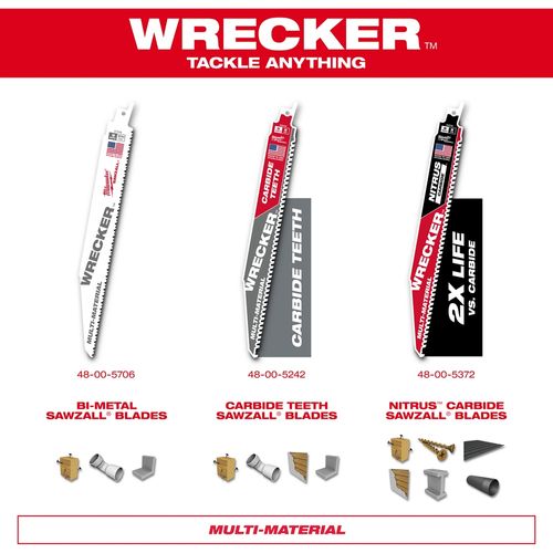 Main product image of 12" 6 TPI WRECKER with Carbide Teeth SAWZALL Blade for Multi-Material (Pack of 3), 48-00-5343
