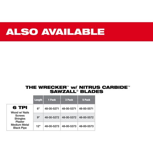 Main product image of 12" 6 TPI WRECKER with Carbide Teeth SAWZALL Blade for Multi-Material (Pack of 3), 48-00-5343