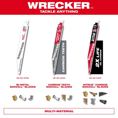 Main product image of 9" 6 TPI WRECKER with Carbide Teeth SAWZALL Blade for Multi-Material (5 Pack), 48-00-5542
