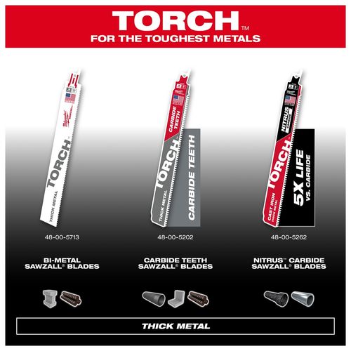 Main product image of 12" 10 TPI TORCH SAWZALL Blade for Thick Metal (Pack of 5), 48-00-5714