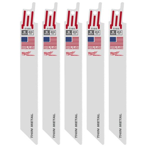 Main product image of 6" 24 TPI SAWZALL Blade for Thin Metal (Pack of 25), 48-00-8186