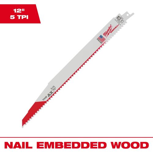 Main product image of 12" 5 TPI AX SAWZALL Blade for Wood with Nails (Pack of 25), 48-01-2027